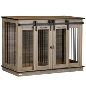47in Dog Crate Furniture with Divider Panel, Wooden Dog Kennel TV Stand for Large Dogs, Pet House Side Table for 2 Small Dogs with Two Rooms Desi