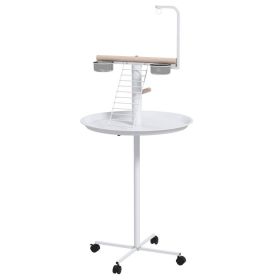 Bird Stand with Wheels, Perches, Feed Bowls, Round Tray for Parrot (Option: White-640x640x130 mm)