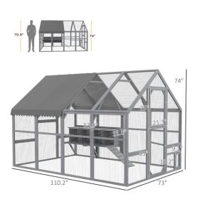 Large Chicken Coop With Nesting Box, Water-Resistant And Anti-UV Cover For 8-12 Chickens, Gray (Option: Gray)