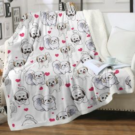 Shih Tzu Sherpa Throw Blanket - Super Soft Fuzzy Cozy Warm Red Hearts Dog Blanket Thick Plush Fluffy Blankets for Teen Girls Women Couch Bed Sofa (size: 130x150cm)