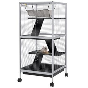 45" H Rolling Small Animal Cage with Hammock, Ferret Cage, Chinchilla Cage, Pet Habitat with 6 Doors, Removable Tray (Option: White-550x550x240 mm)